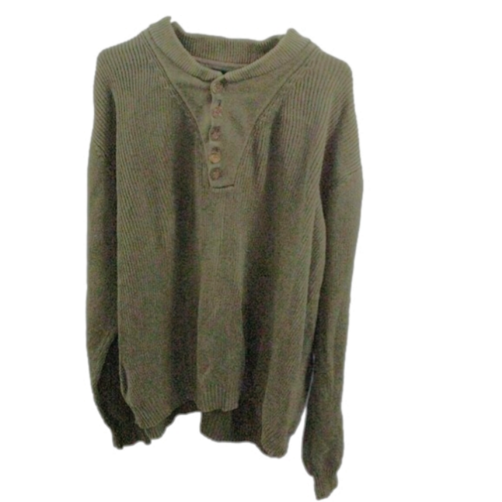 Guide Series Men's Army Green 100% Cotton Partial Button Front Sweater Size 2XLT